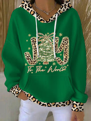 Women's Joy To The World Glitter Leopard Christmas Tree Hoodie