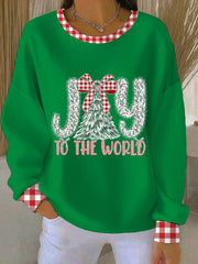 Women's Coquette Jesus Christmas Joy To The World Ribbed Round-Neck Sweatshirt