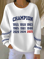 Women's Baseball Ribbed Round-Neck Sweatshirt
