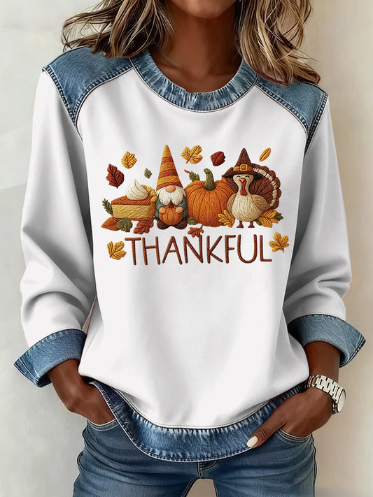 Women's Thanksgiving Pattern Patchwork Art Sweatshirt