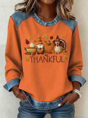 Women's Thanksgiving Pattern Patchwork Art Sweatshirt