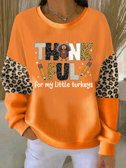 Women's Thankful For My Little Turkeys Ribbed Round-Neck Sweatshirt