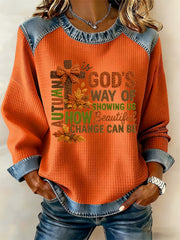 Women's Thanksgiving Print Waffle Sweatshirt