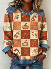 Women's Thanksgiving Pattern Patchwork Art Sweatshirt