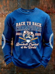 Men's Baseball Print Waffle Long Sleeve T-Shirt
