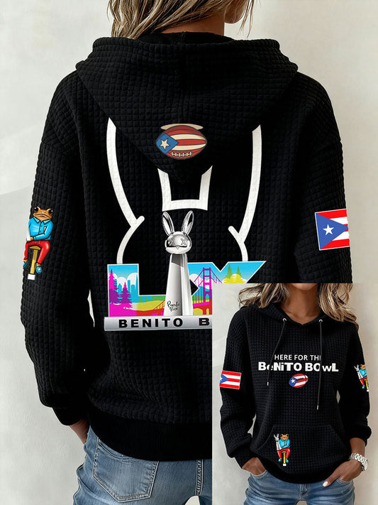 Women's Funny Bunny Football Music Lover Printed Hoodie