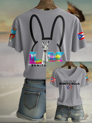 Women's Funny Bunny Football Music Lover Printed T-shirt