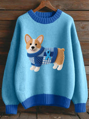 Lovely Corgi Felt Pattern Cozy Knit Sweater