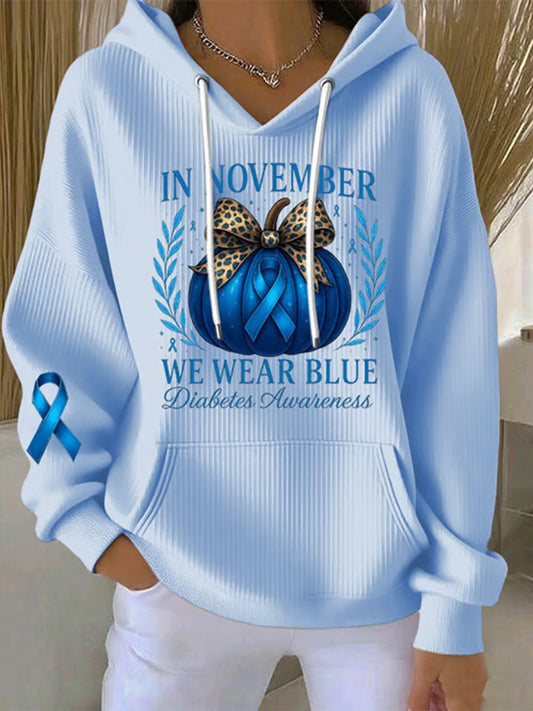 Women's Diabetes Awareness Print Casual Hoodie