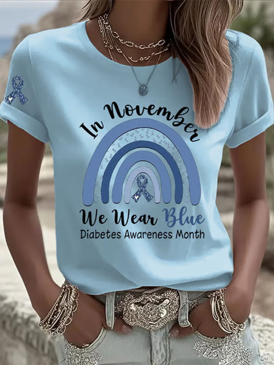 Women's Diabetes Awareness Printed T-shirt