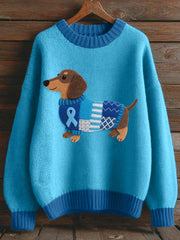 Lovely Dachshund Felt Pattern Cozy Knit Sweater