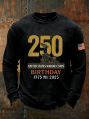 Men's USMC 250th Anniversary Waffle Print Casual T-Shirt