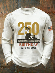 Men's USMC 250th Anniversary Waffle Print Casual T-Shirt