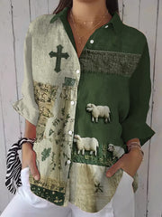 Women's Faith Cross Cute Lamb Print Shirts