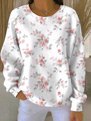 Women's Breast Cancer Pink Flowers Print Casual Sweatshirt