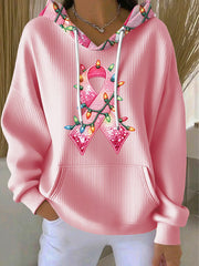 Women's Breast Cancer Pink Ribbon Christmas Lights Hoodie