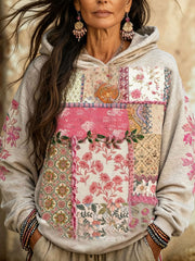 Women's Boho Breast Cancer Awareness Floral Art Printed Hoodie