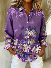 Women's Casual Purple Art Loose Autumn And Winter Thickened Shirt