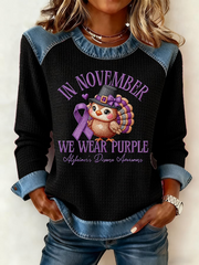 Women's Casual Retro Style: Purple Waffle Knit Tops for November