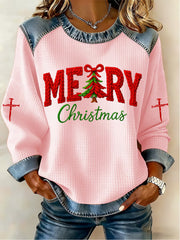 Women's Christmas Belief Print Waffle Sweatshirt