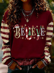Women's Christmas Believe Print Casual Top