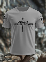 Men's Jesus Saves Cross Faith Casual Tee
