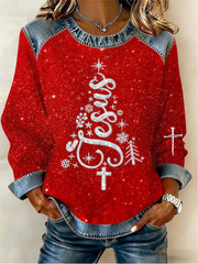 Women's Christmas Belief Pattern Patchwork Art Sweatshirt