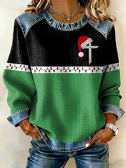 Women's Christmas Cross Denim Patchwork Top