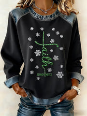 Women's Christmas Belief Pattern Patchwork Art Sweatshirt