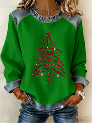 Women's Christmas Belief Pattern Patchwork Art Sweatshirt