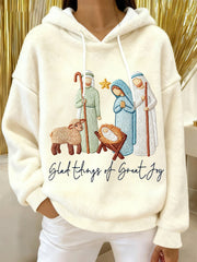 Women's Glad Tidings Of Great Joy Jesus Nativity Christian Christmas Flannel Hoodie