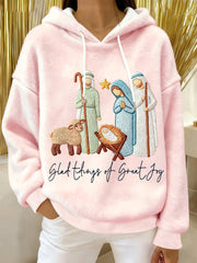 Women's Glad Tidings Of Great Joy Jesus Nativity Christian Christmas Flannel Hoodie