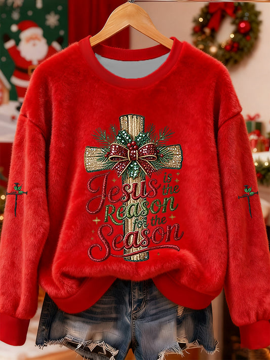 Women's Jesus Is The Reason For The Season Cross Flannel Hoodie