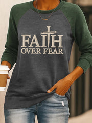 Women's Faith Over Fear Cross Faith Print Casual Sweatshirt