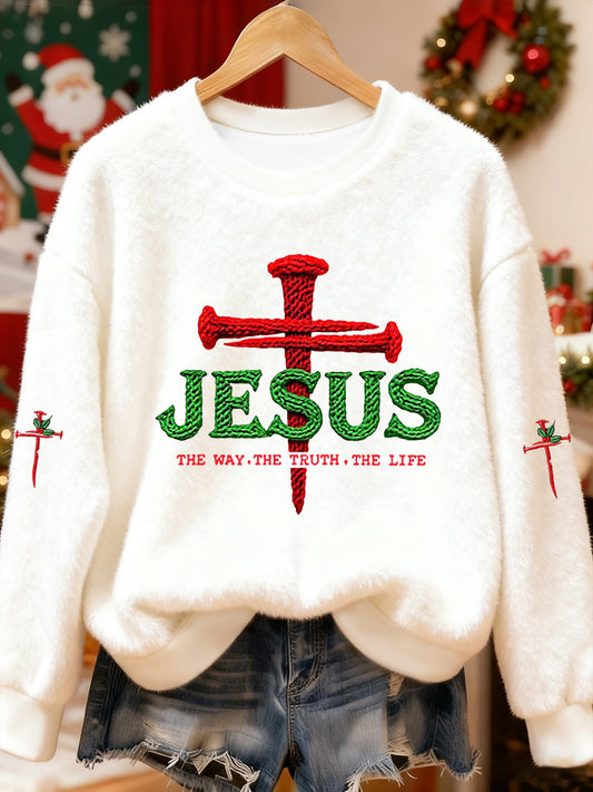 Women's Jesus The Way The Truth The Life Cross Flannel Hoodie