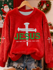 Women's Jesus The Way The Truth The Life Cross Flannel Hoodie