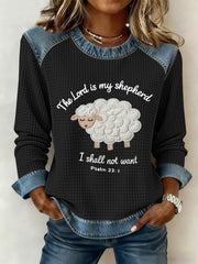 Women's Christian The Lord Is My Shepherd Denim Patchwork Top