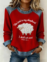 Women's Christian The Lord Is My Shepherd Denim Patchwork Top