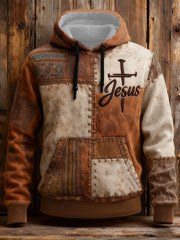 Men's Vintage Jesus Cross Hoodie with Pockets