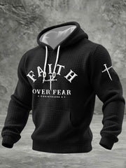Men's Faith Over Fear Cross Checkered Cotton Hoodie