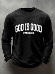 Men's God Is Good Waffle Print Casual T-Shirt