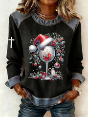 Women's Christmas Belief Print Waffle Sweatshirt