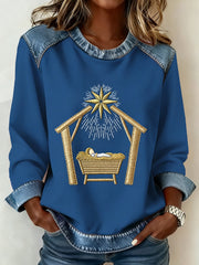 Women's The Birth Of Jesus Denim Patchwork Top