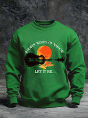 Men's Retro Whisper Words Of Wisdom Let It Be Guitar Print Casual Sweatshirt