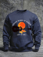 Men's Retro Whisper Words Of Wisdom Let It Be Guitar Print Casual Sweatshirt