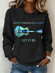 Women's Retro Whisper Words Of Wisdom Let It Be Guitar Print Casual Waffle Hoodie