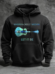 Men's Retro Whisper Words Of Wisdom Let It Be Guitar Print Casual Hoodie