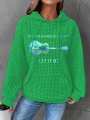 Women's Retro Whisper Words Of Wisdom Let It Be Guitar Print Casual Waffle Hoodie