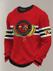 Men's Vintage Hockey Print Waffle Crewneck Sweatshirt