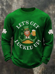 Men's St Patrick's Day Let's Get Lucked Up! Shamrock Print Casual Waffle Long Sleeve T-Shirt
